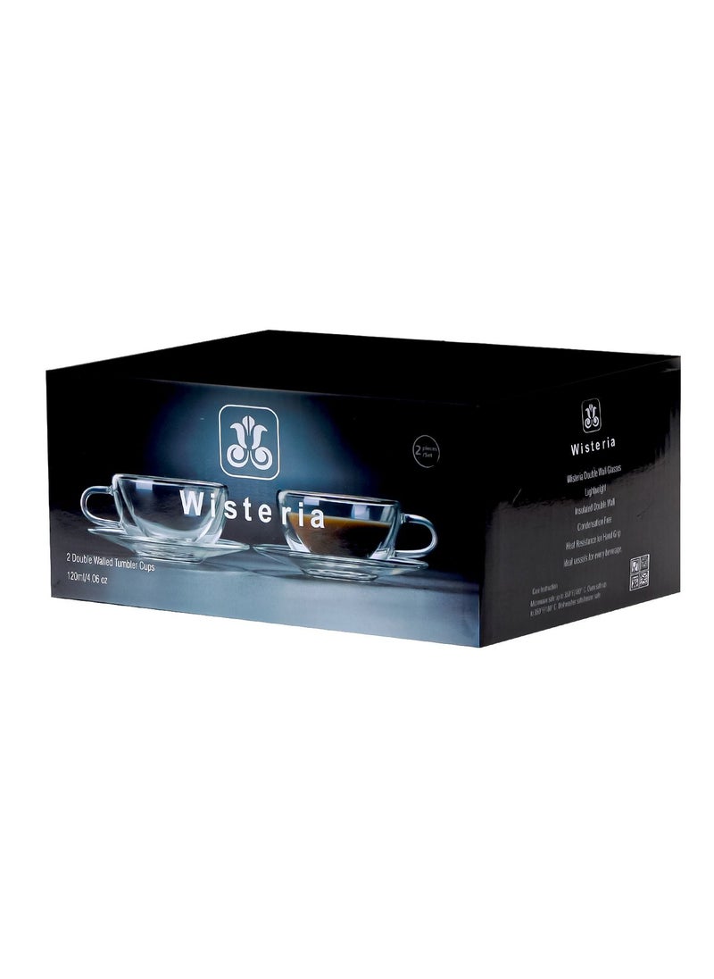 Wisteria 4 Pieces Set of Double Walled Tea Cup And Saucer,  for Coffee, Iced Items etc  - Image 3