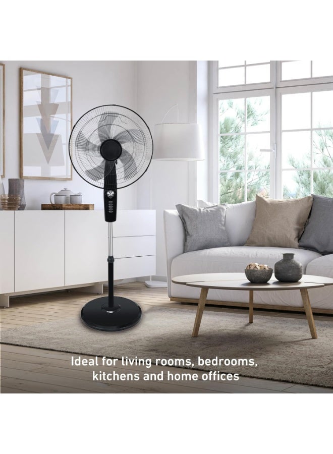 جورونب مروحة عمودية، ١٨ بوصة، اتجاهات تذبذب ثلاثية الأبعاد، ٤ سرعات وارتفاع قابل للتعديل، ٥ شفرات موفرة للطاقة مع مؤقت لمدة ساعتين، مناسبة لغرفة النوم والمنزل والمكتب (لون أسود) - Image 4
