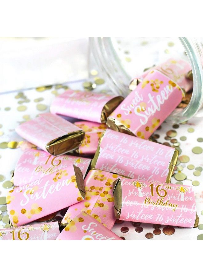 DISTINCTIVS Pink And Gold Sweet Sixteen Mini Chocolate Candy Bar Wrappers 16Th Birthday Party Favor Labels 45 Stickers - Image 3