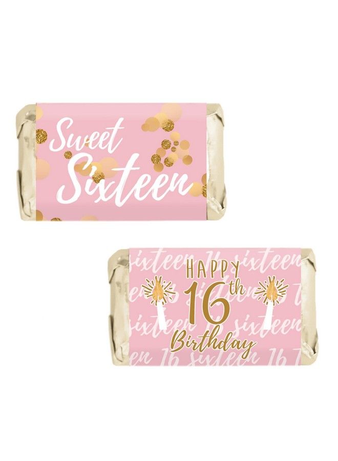 DISTINCTIVS Pink And Gold Sweet Sixteen Mini Chocolate Candy Bar Wrappers 16Th Birthday Party Favor Labels 45 Stickers - Image 1