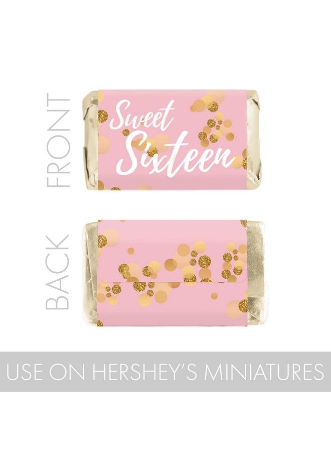 DISTINCTIVS Pink And Gold Sweet Sixteen Mini Chocolate Candy Bar Wrappers 16Th Birthday Party Favor Labels 45 Stickers - Image 5