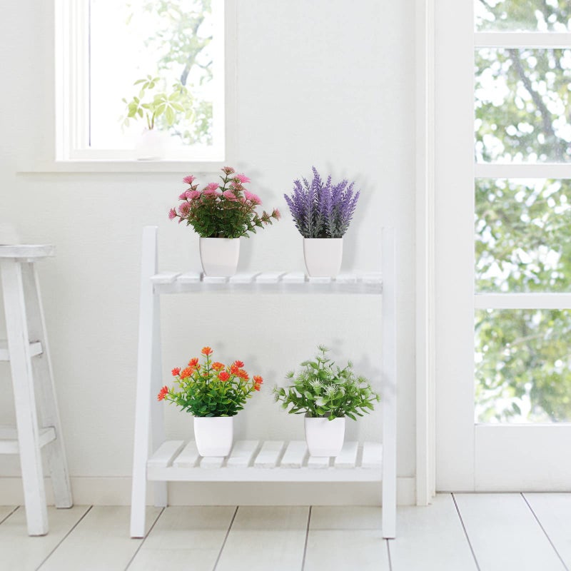 Yoratee Artificial Potted Flowers 4pcs Fake Small Plant in Pot Mini Faux Plant Door House Office Tabletop Kitchen Colorful Greenery Decor - Image 4