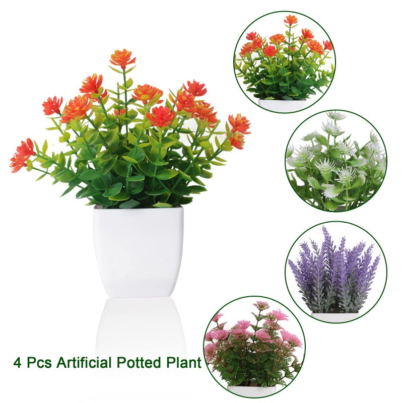 Yoratee Artificial Potted Flowers 4pcs Fake Small Plant in Pot Mini Faux Plant Door House Office Tabletop Kitchen Colorful Greenery Decor - Image 3