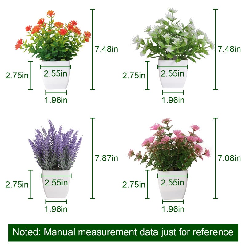 Yoratee Artificial Potted Flowers 4pcs Fake Small Plant in Pot Mini Faux Plant Door House Office Tabletop Kitchen Colorful Greenery Decor - Image 2