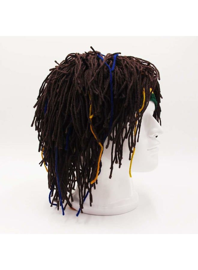 Kirmoo Funny Wig Beard Hats Handmade Knitted Beanie Rasta Hat with Dreadlocks Christmas Halloween Caps, Brown Beanie, One size - Image 3