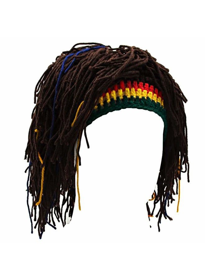 Kirmoo Funny Wig Beard Hats Handmade Knitted Beanie Rasta Hat with Dreadlocks Christmas Halloween Caps, Brown Beanie, One size - Image 1