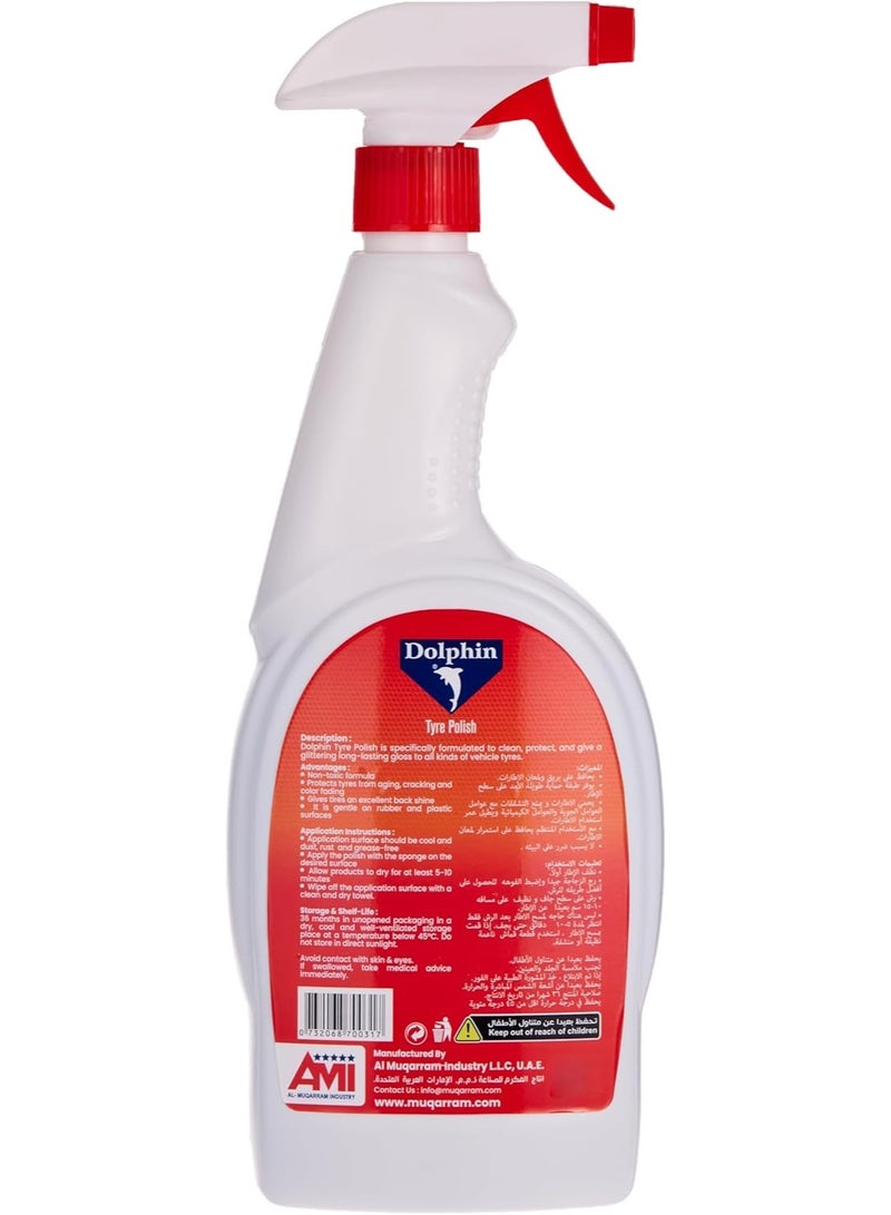 Dolphin High-Gloss Tyre Polish & Shiner (650ml) - Deep Black Wet Look - UV Protection Against Fading & Cracking - Cleans, Conditions & Nourishes Rubber - Image 2
