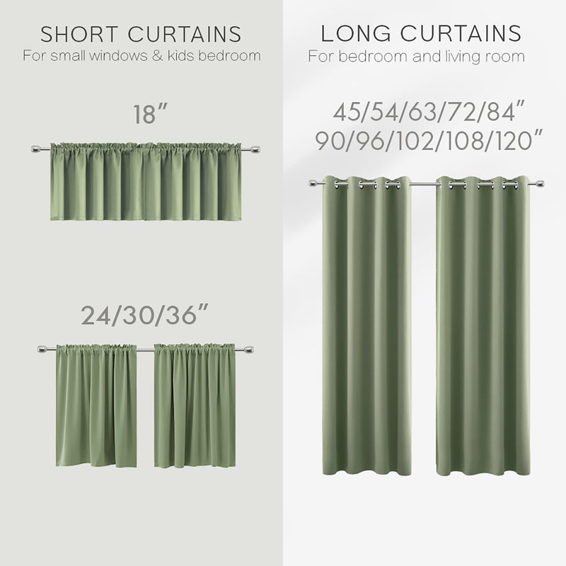 KOUFALL Short Curtains for Kitchen Window Over Sink Blackout Thermal Cafe Curtain Sage Green 45 Inch Length 2 Panels Set - Image 2