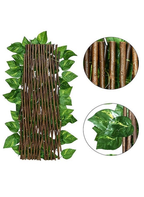 Expandable Artificial Ivy Wooden Privacy Fence Screen for Balcon Patio Garden Telescopic Faux Leaf Outdoor Decoration Wall Panel Decor