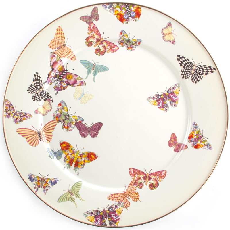 MACKENZIECHILDS Enamel Serving Platter Decorative Serving Platter for Food 16 Inches Butterfly Garden
