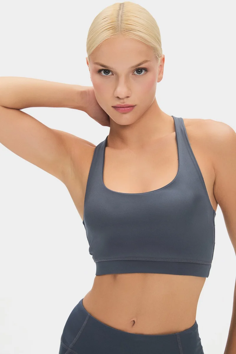JUNE Women's Halter Neck Anthracite Lightly Supported Back Detailed Covered Sports Bra