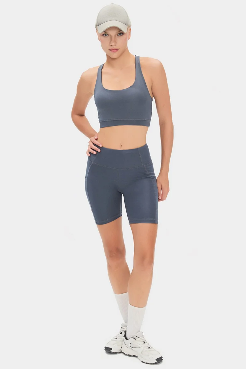 JUNE Women's Halter Neck Anthracite Lightly Supported Back Detailed Covered Sports Bra