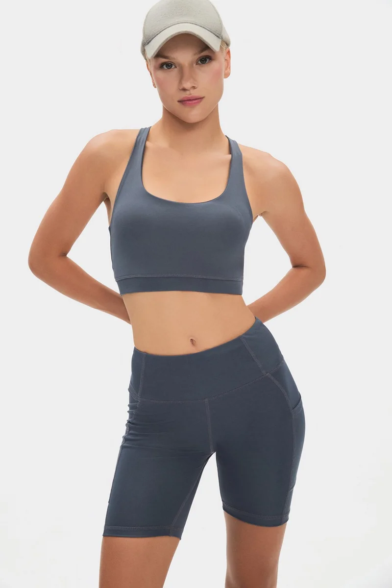JUNE Women's Halter Neck Anthracite Lightly Supported Back Detailed Covered Sports Bra