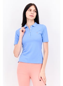 GANT Women Regular Fit Brand Logo Short Sleeves Polo Shirt, Light Blue  - Image 1
