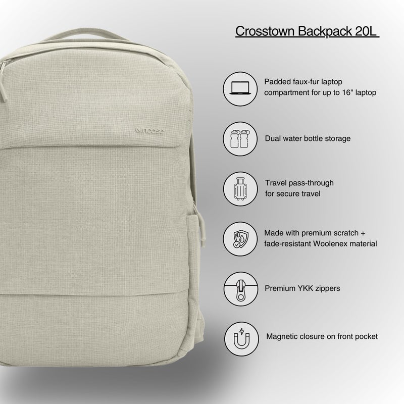 Incase Crosstown Backpack â€“ 20L Everyday Laptop Backpack for Work, Travel â€“ 16" Faux Fur Laptop Sleeve, External Front Pocket, Water Bottle Pockets, Travel Pass Through - Limestone - Image 3