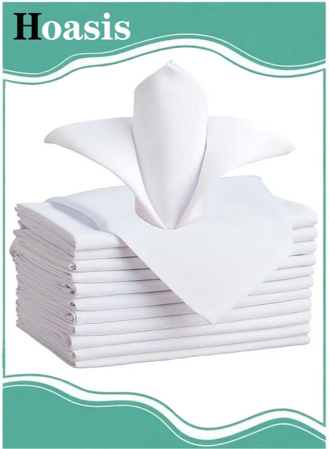 Hoasis 12Pcs Cloth Napkins ，Napkins Cloth Washable with Hemmed Edges for Restaurants, Lunch, Weddings, Decoration, Banquets, Party, Event ， Reusable Bulk Linen Dinner Table Napkin （White ） 43*43cm - Image 1