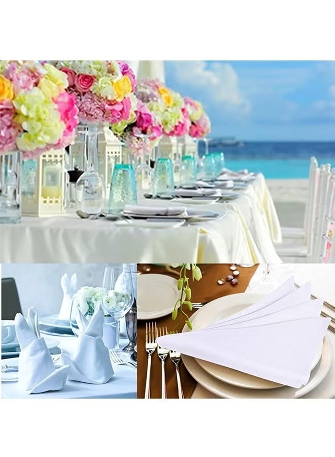 Hoasis 12Pcs Cloth Napkins ，Napkins Cloth Washable with Hemmed Edges for Restaurants, Lunch, Weddings, Decoration, Banquets, Party, Event ， Reusable Bulk Linen Dinner Table Napkin （White ） 43*43cm - Image 5