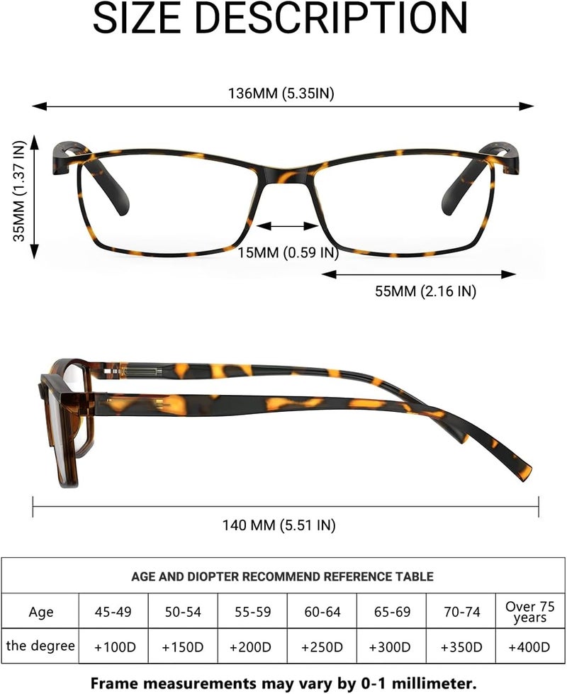 TERAISE Anti- UV Reading Glasses 4 Pairs Blue Light Blocking Reader Womens Mens (3.25X) - Image 4
