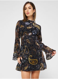 High Neck Print Dress