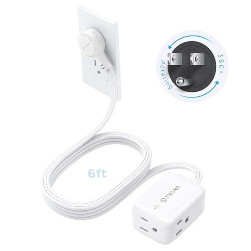 TROND 360° Rotating Flat Plug Extension Cord Surge Protector 6ft, Small Power Strip with 900 Joules, 3 Side Grounded Outlets, 13A, SPT 16/3 Gauge Wire, for Indoor Home Office Dorm Room Travel, White - Image 1