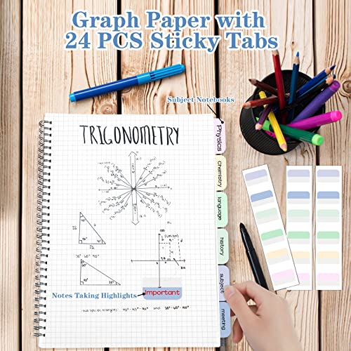 Amanple Graph Paper Notebook, Spiral Notebook, Large B5 Graph Notebook Journal, 8" x 10" Grid Graphing Notebooks for Work, School, Math, Lab, Engineering, 24pcs Index Tabs, Assorted Pastel, 4 Squares/Inch - Image 4