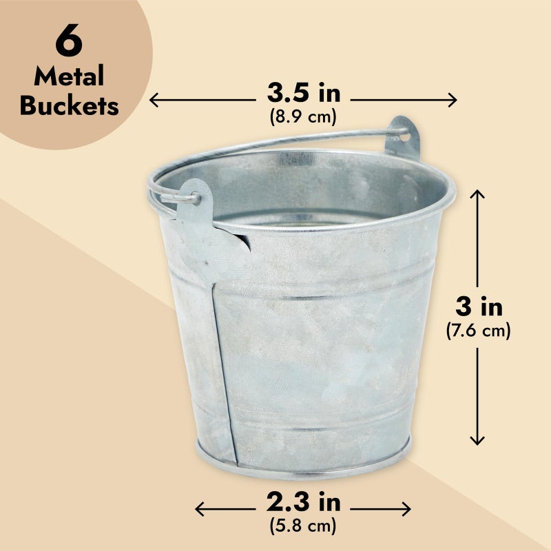 Juvale Galvanized Tin Pails - Centerpiece Tin Buckets - Party Metal Buckets with Handles - Galvanized Decor & Cans - Pack of 6, 3" H x 3.5" W, Silver - Image 4