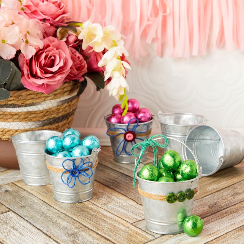 Juvale Galvanized Tin Pails - Centerpiece Tin Buckets - Party Metal Buckets with Handles - Galvanized Decor & Cans - Pack of 6, 3" H x 3.5" W, Silver - Image 2