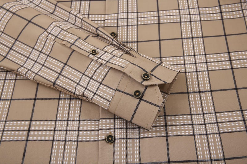 Alex Vando Mens Print Plaid Button Down Shirts Wrinkle Free 4-Way Stretch Casual Dress Shirt for Men,32 Khaki,M - Image 5