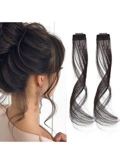 REECHO Long Side Air Bangs, Wavy Curly Clip in Curtain Bangs Front Side Bangs Face-Framing Highlights for Women Daily Use 2 PCS Set Long Temples-Black Brown  - Image 1