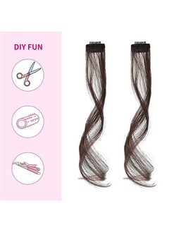 REECHO Long Side Air Bangs, Wavy Curly Clip in Curtain Bangs Front Side Bangs Face-Framing Highlights for Women Daily Use 2 PCS Set Long Temples-Black Brown  - Image 5