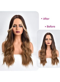 REECHO Long Side Air Bangs, Wavy Curly Clip in Curtain Bangs Front Side Bangs Face-Framing Highlights for Women Daily Use 2 PCS Set Long Temples-Black Brown  - Image 2