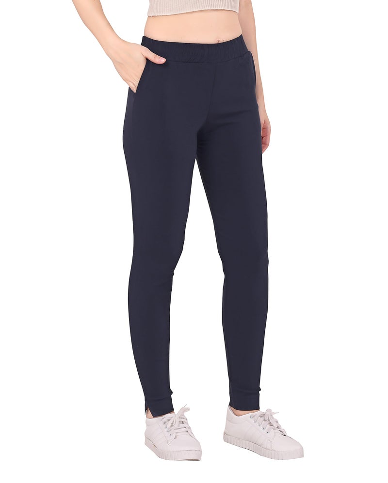 TRASA Ultra Soft Cotton Regular and Plus Stretchable Cotton Pants for Womens and Girls, Navy Blue - XL - Image 1