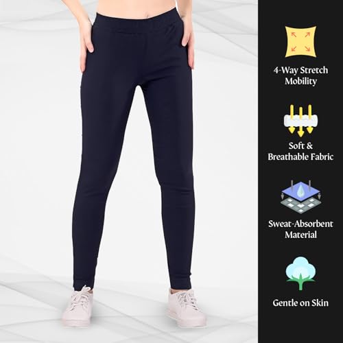 TRASA Ultra Soft Cotton Regular and Plus Stretchable Cotton Pants for Womens and Girls, Navy Blue - XL - Image 4
