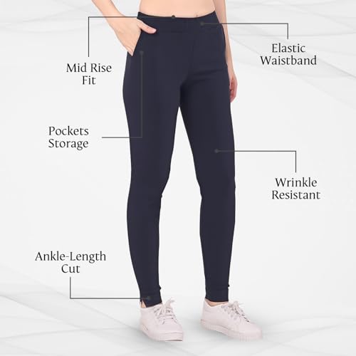 TRASA Ultra Soft Cotton Regular and Plus Stretchable Cotton Pants for Womens and Girls, Navy Blue - XL - Image 3