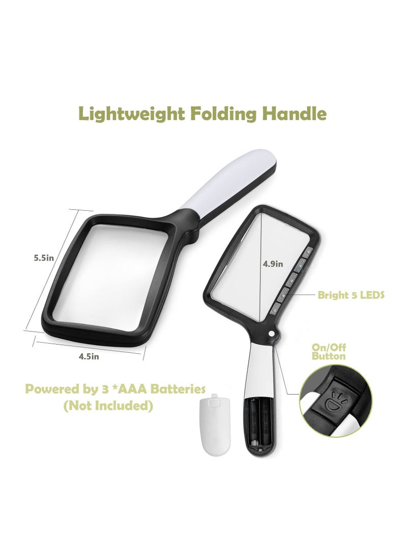 SYOSI - Magnifying Glass with Light, Folding Handheld 2X Large Rectangle Lighted Magnifier with Dimmable LED for Seniors Reading Newspaper, Books, Lighted Gift for Low Visions - Image 1