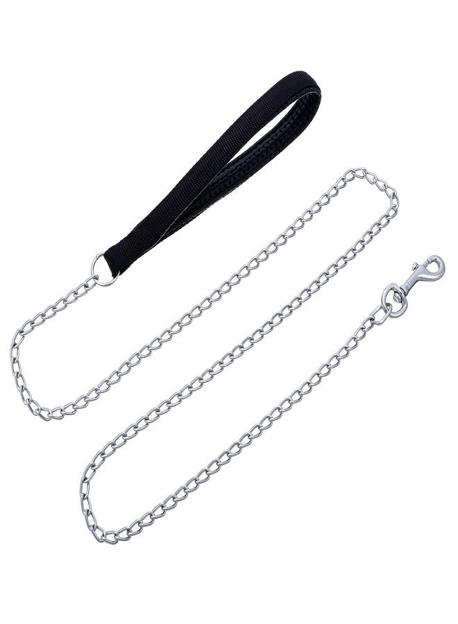 Azefnuhk Metal Dog Leash, 46 Inch Chew Proof Metal Chain Dog Lead with Soft Padded Handle for Small Medium Large Size Pets Walking, Traffic Training Traveling, 2.0mm x 4ft Black Handle - Image 1