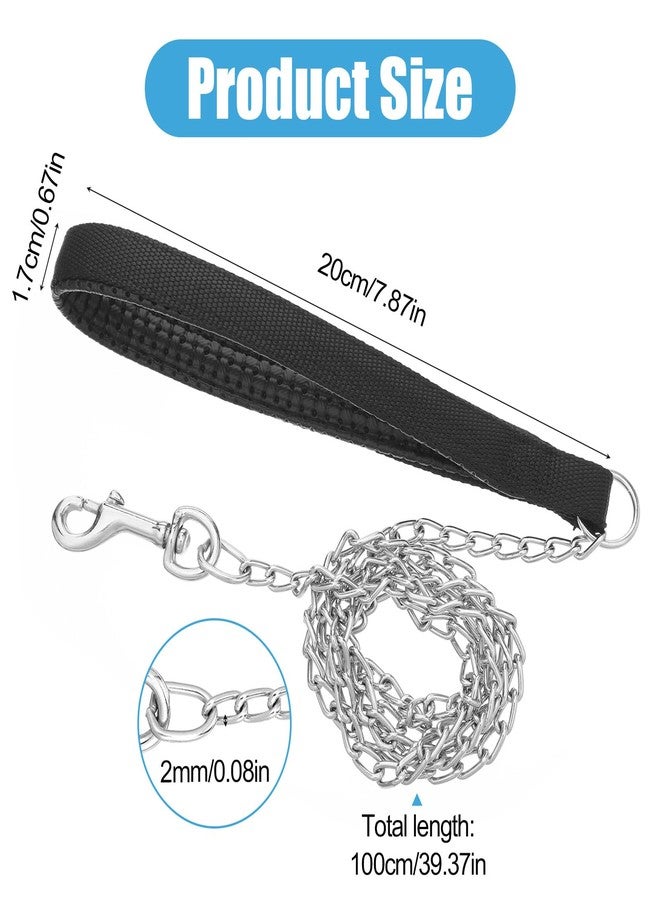 Azefnuhk Metal Dog Leash, 46 Inch Chew Proof Metal Chain Dog Lead with Soft Padded Handle for Small Medium Large Size Pets Walking, Traffic Training Traveling, 2.0mm x 4ft Black Handle - Image 2