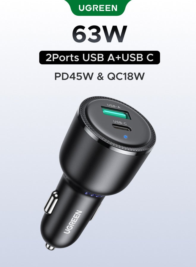 63W Car Charger Fast Charging iPhone 16 15 Pro Car Power Adapter Dual USB Ports Samsung 45W Fast Car Charger Type C For Galaxy S24 S23 Ultra MacBook Pro Air Xiaomi Apple Watch S10 Airpods 4