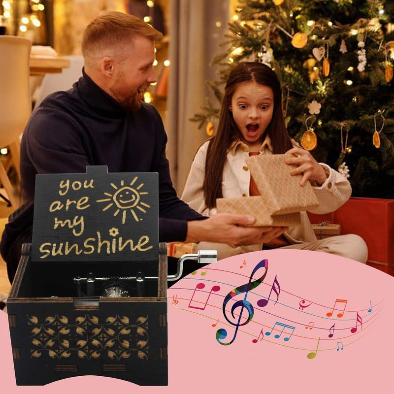 byykit You are My Sunshine Music Boxes,Unique Gifts for Mom/Daughter/Wife,Wooden Hand Crank Vintage Black Musical Boxes for Birthday/Anniversary/Christmas/Valentines Day/Mothers Day - Image 5