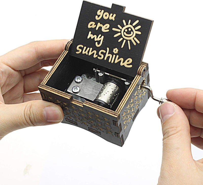 byykit You are My Sunshine Music Boxes,Unique Gifts for Mom/Daughter/Wife,Wooden Hand Crank Vintage Black Musical Boxes for Birthday/Anniversary/Christmas/Valentines Day/Mothers Day - Image 2
