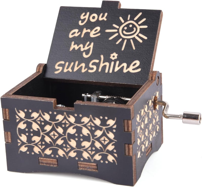 byykit You are My Sunshine Music Boxes,Unique Gifts for Mom/Daughter/Wife,Wooden Hand Crank Vintage Black Musical Boxes for Birthday/Anniversary/Christmas/Valentines Day/Mothers Day - Image 1
