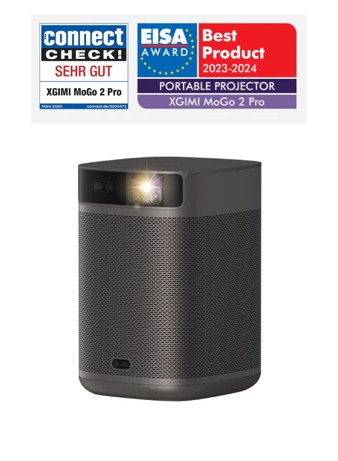 XGIMI Mogo 2 Pro + Multi-Angle Stand Bundle | Full HD Portable Projector, 400 ISO Lumens, Up to 200" Screen Size, 2x 8W Dolby Audio, Androidtv, PowerBank Supported, for Home/Office/Camping - Space Grey