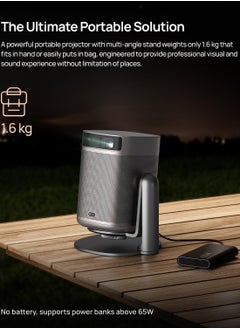 XGIMI Mogo 2 Pro + Multi-Angle Stand Bundle | Full HD Portable Projector, 400 ISO Lumens, Up to 200" Screen Size, 2x 8W Dolby Audio, Androidtv, PowerBank Supported, for Home/Office/Camping - Space Grey  - Image 4
