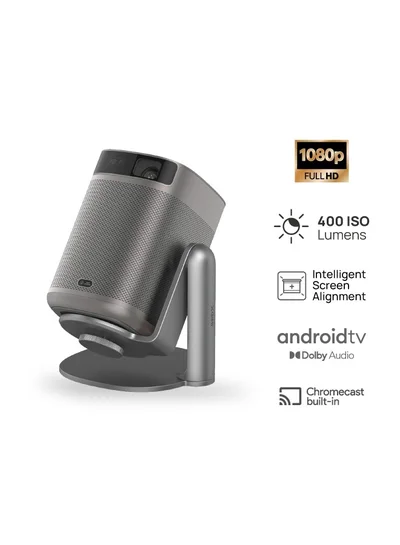 XGIMI Mogo 2 Pro + Multi-Angle Stand Bundle | Full HD Portable Projector, 400 ISO Lumens, Up to 200" Screen Size, 2x 8W Dolby Audio, Androidtv, PowerBank Supported, for Home/Office/Camping - Space Grey