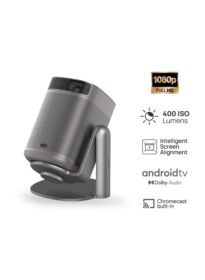 XGIMI Mogo 2 Pro + Multi-Angle Stand Bundle | Full HD Portable Projector, 400 ISO Lumens, Up to 200" Screen Size, 2x 8W Dolby Audio, Androidtv, PowerBank Supported, for Home/Office/Camping - Space Grey