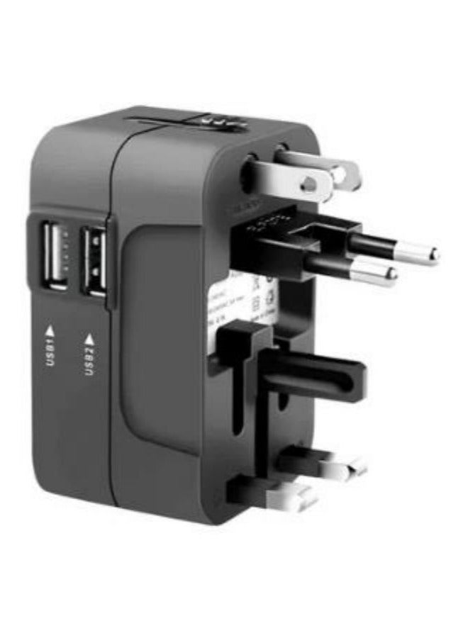 3-in-1 Universal Travel Power Adapter, Multi-Country Socket Converter with Dual USB Ports (2.4A) US/EU/UK/AU Plug Global Travel Adapter for Laptops, Phones, Tablets, Black - Image 2