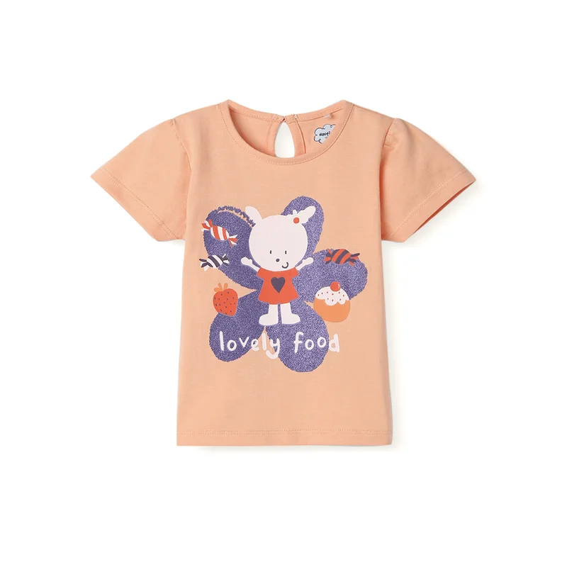 Nautinati Girls' Cotton Graphic Foil Printed Cap Sleeves T-shirt