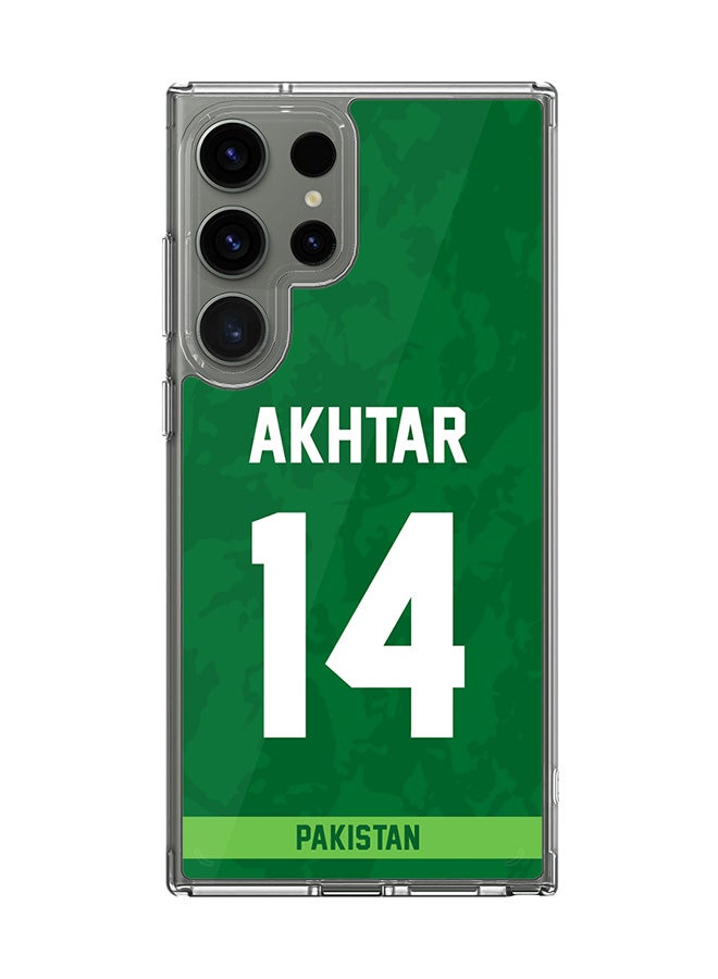 Stylizedd Classic Clear Case for Samsung Galaxy S25 Ultra , Hybrid Soft Case Flexible Edges Thin Transparent Cover - Team Pakistan Shoaib Akhtar, Jersey No 14 - Image 1