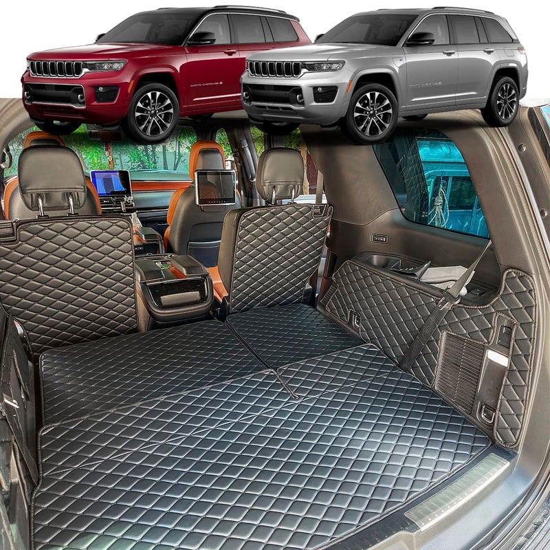 7DEEKEI Cargo Mat for 20212025 Jeep Grand Cherokee L 3rdRow Manually Folding Seats Trunk Mat and Rear Backrest Mat Cargo Liners All Weather AntiSlip