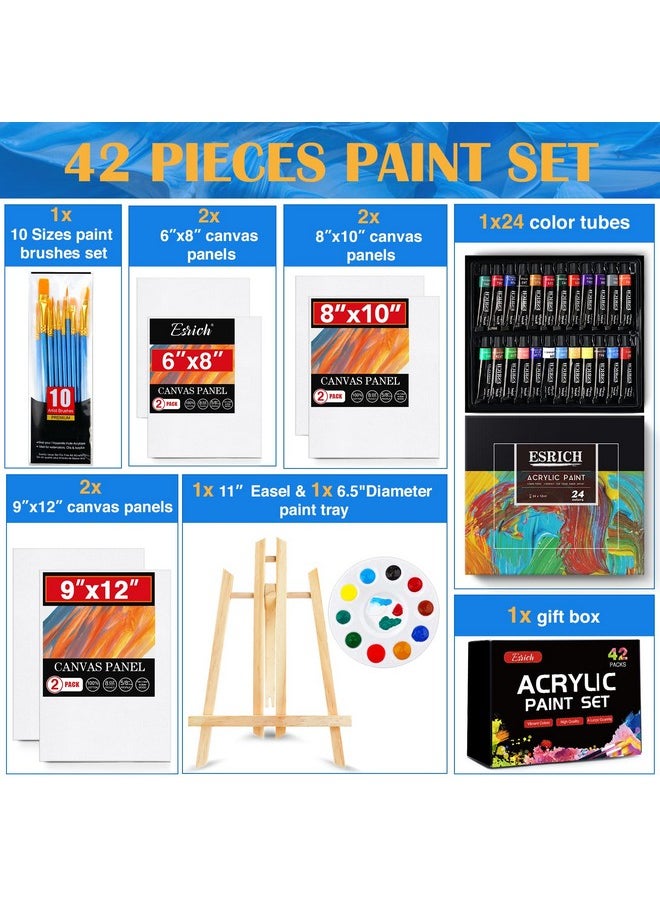 ESRICH Acrylic Paint Canvas Set42 Piece Professional Premium Paint Kit With 1 Wood Easel24Colors10 Brushes6 Canvases Painting Supplies Kit For Kidsstudents Artists And Beginner  - Image 2